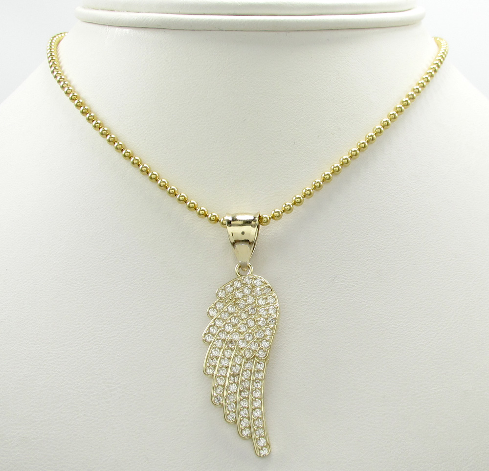 10k yellow gold medium angel wing pendant 0.75ct
