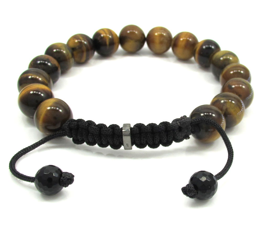Tiger eye onyx macramé smooth bead rope bracelet