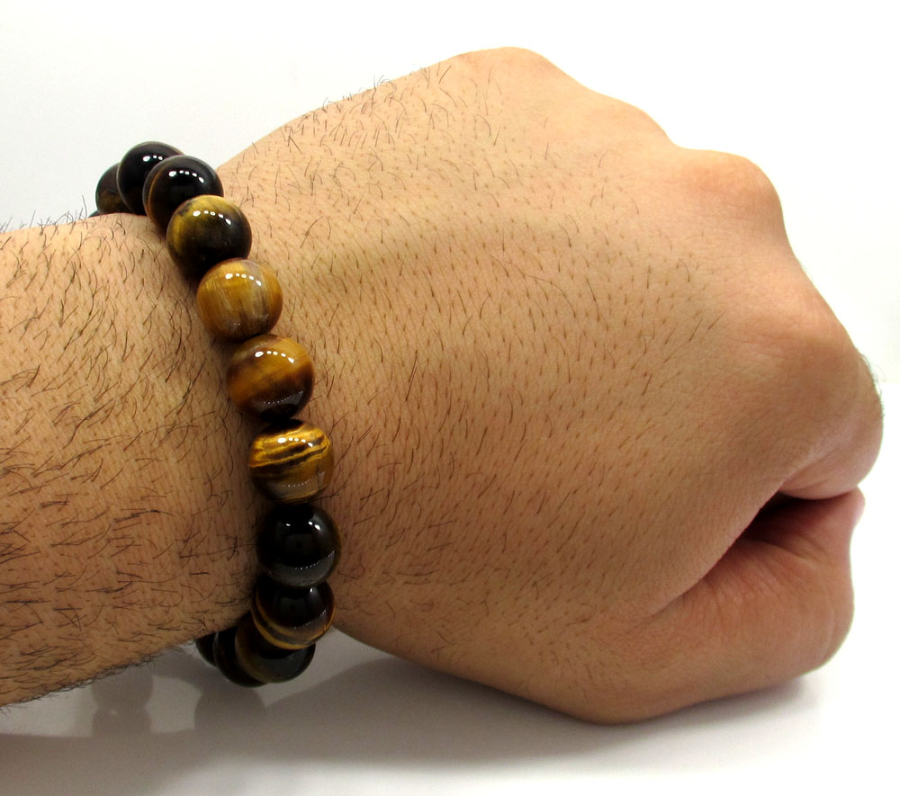Tiger eye onyx macramé smooth bead rope bracelet - Image 3