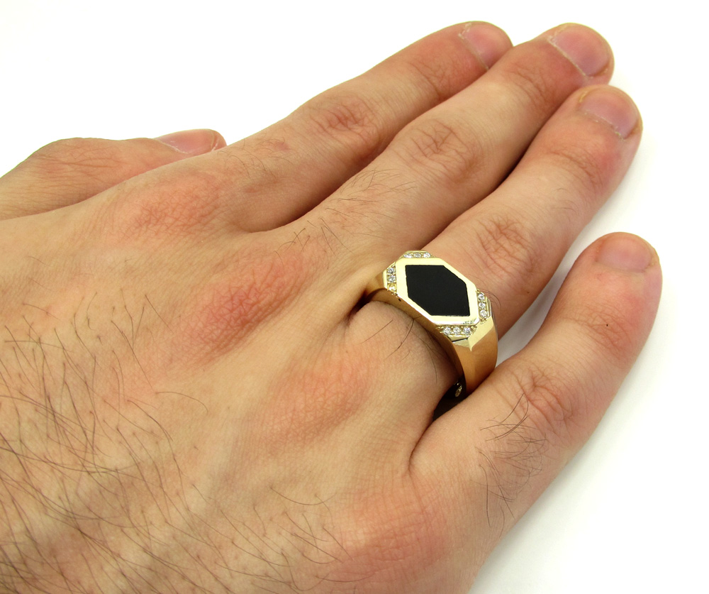 14k yellow gold cz black onyx rectangle ring 0.12ct - Image 5