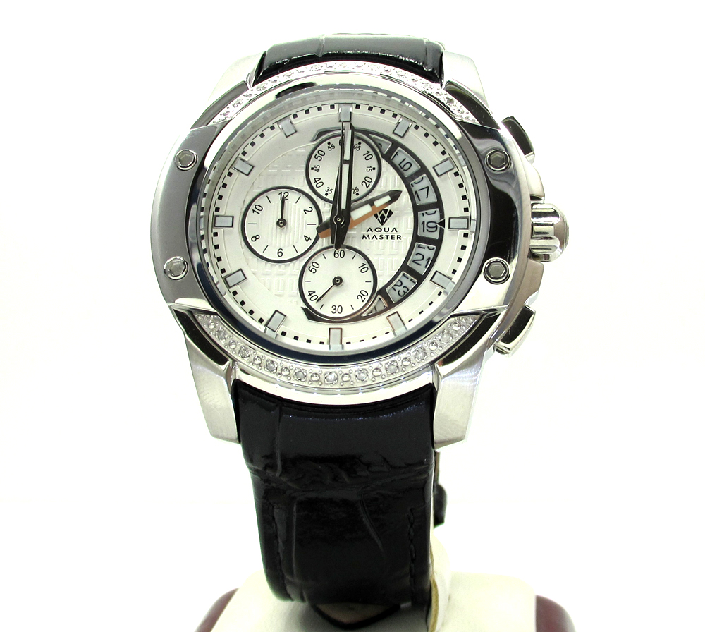 Mens aqua master white stainless steel diamond watch 0.12ct