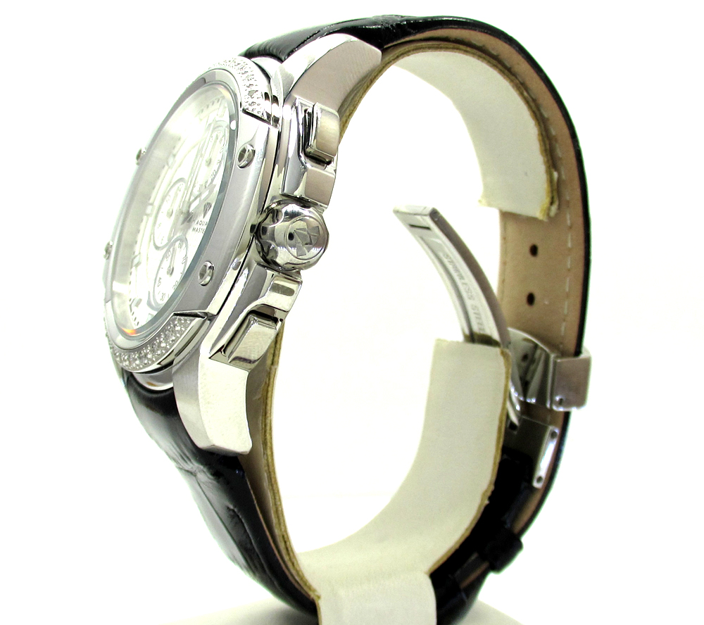 Mens aqua master white stainless steel diamond watch 0.12ct