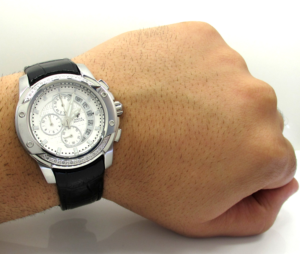 Mens aqua master white stainless steel diamond watch 0.12ct