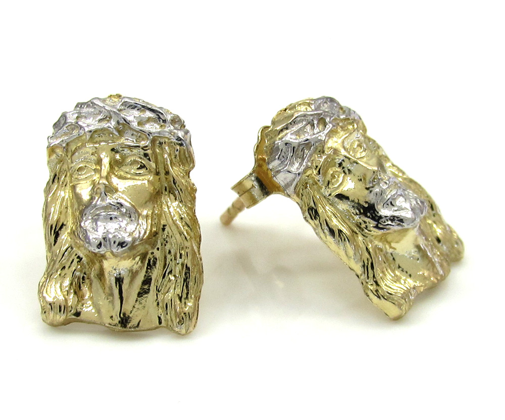 10k yellow gold mini jesus face earrings - Image 2