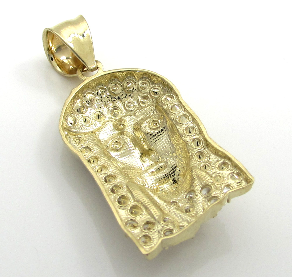 10k yellow gold jesus cz stone face mini pendant