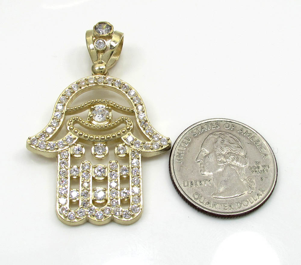 10k yellow gold cz hamsa pendant 1.40ct