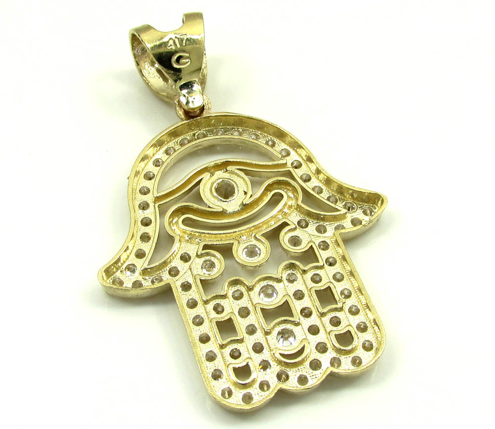 10k yellow gold cz hamsa pendant 1.40ct