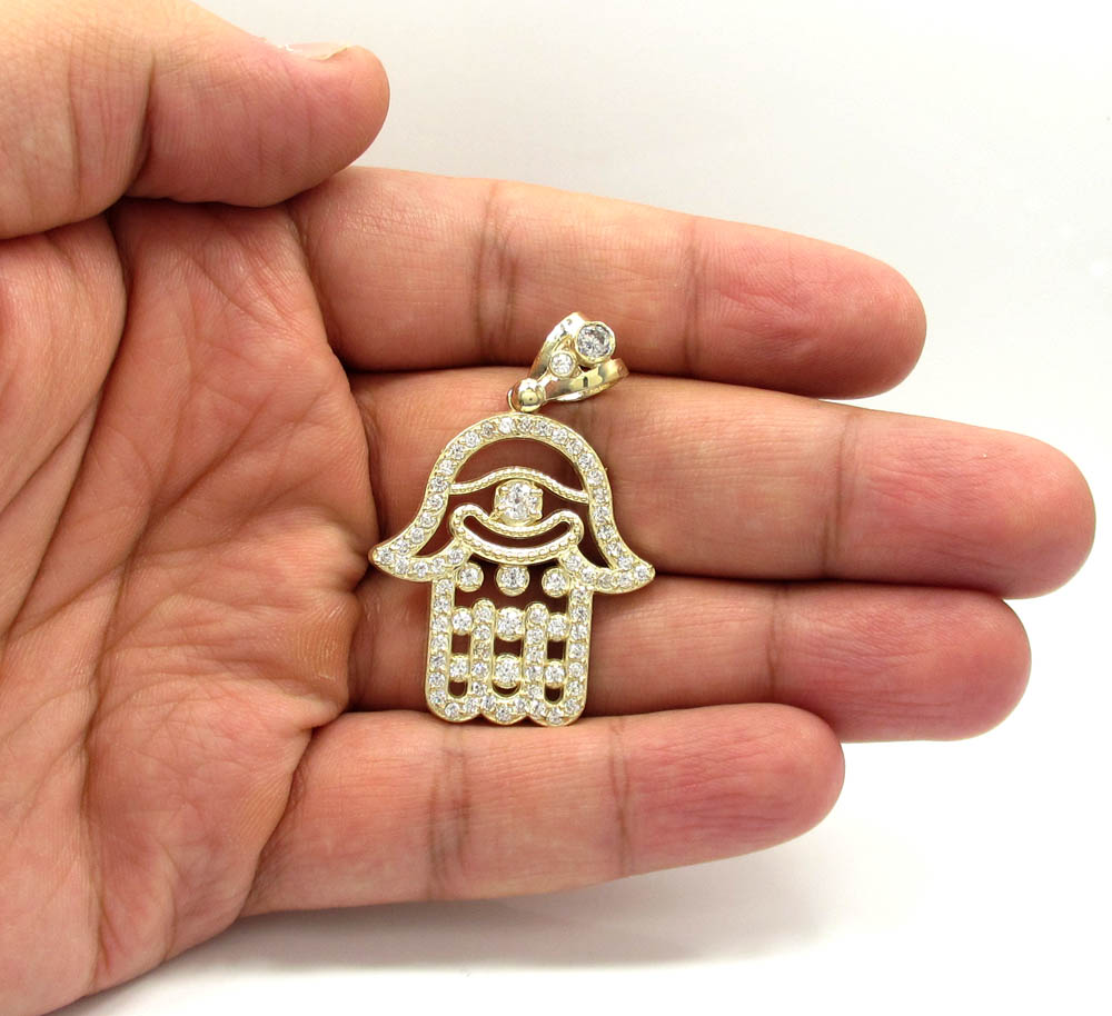 10k yellow gold cz hamsa pendant 1.40ct