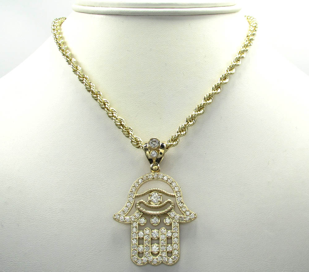 10k yellow gold cz hamsa pendant 1.40ct