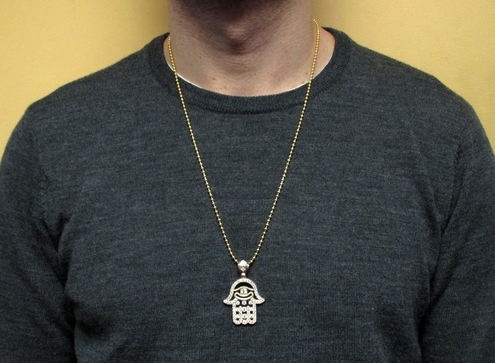 10k yellow gold cz hamsa pendant 1.40ct