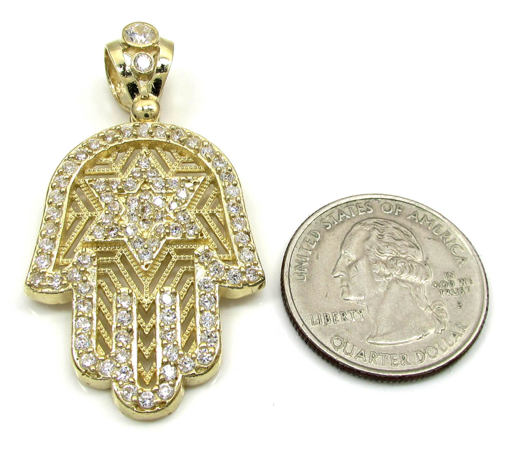 10k yellow gold cz star of david hamsa pendant 2.00ct - Image 2