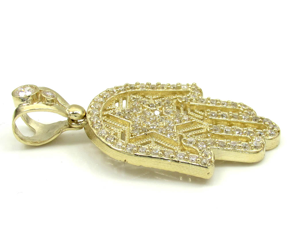 10k yellow gold cz star of david hamsa pendant 2.00ct