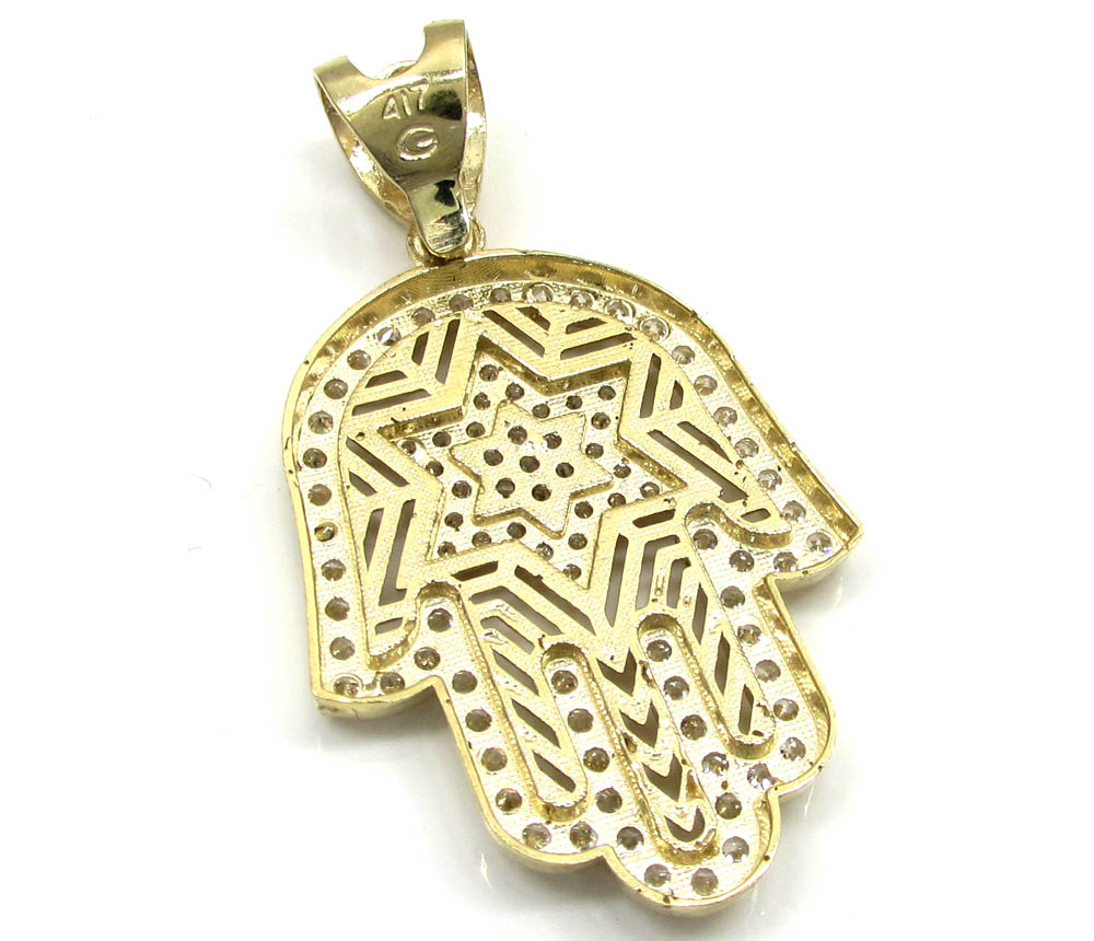 10k yellow gold cz star of david hamsa pendant 2.00ct