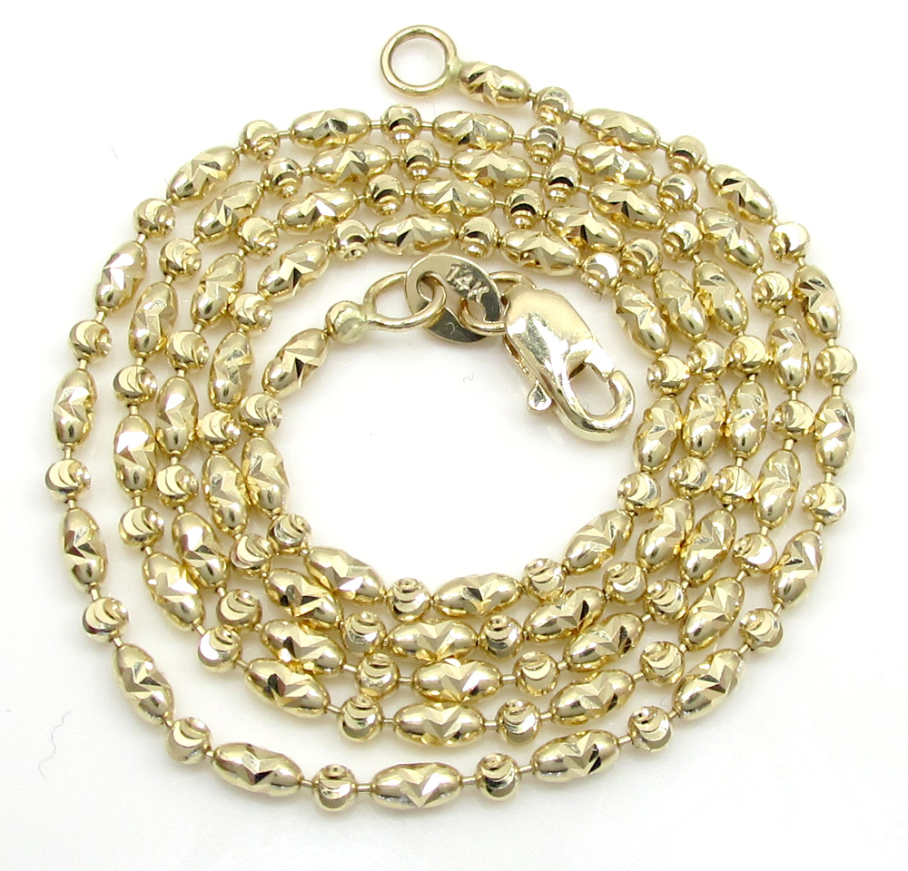 14k gold yellow gold diamond cut oval bead chain 16-20 inch 1.8mm - Image 2