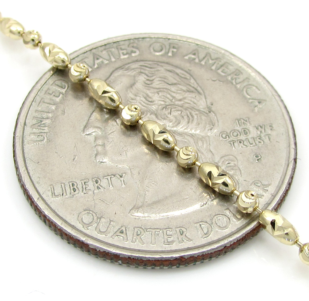 14k gold yellow gold diamond cut oval bead chain 16-20 inch 1.8mm