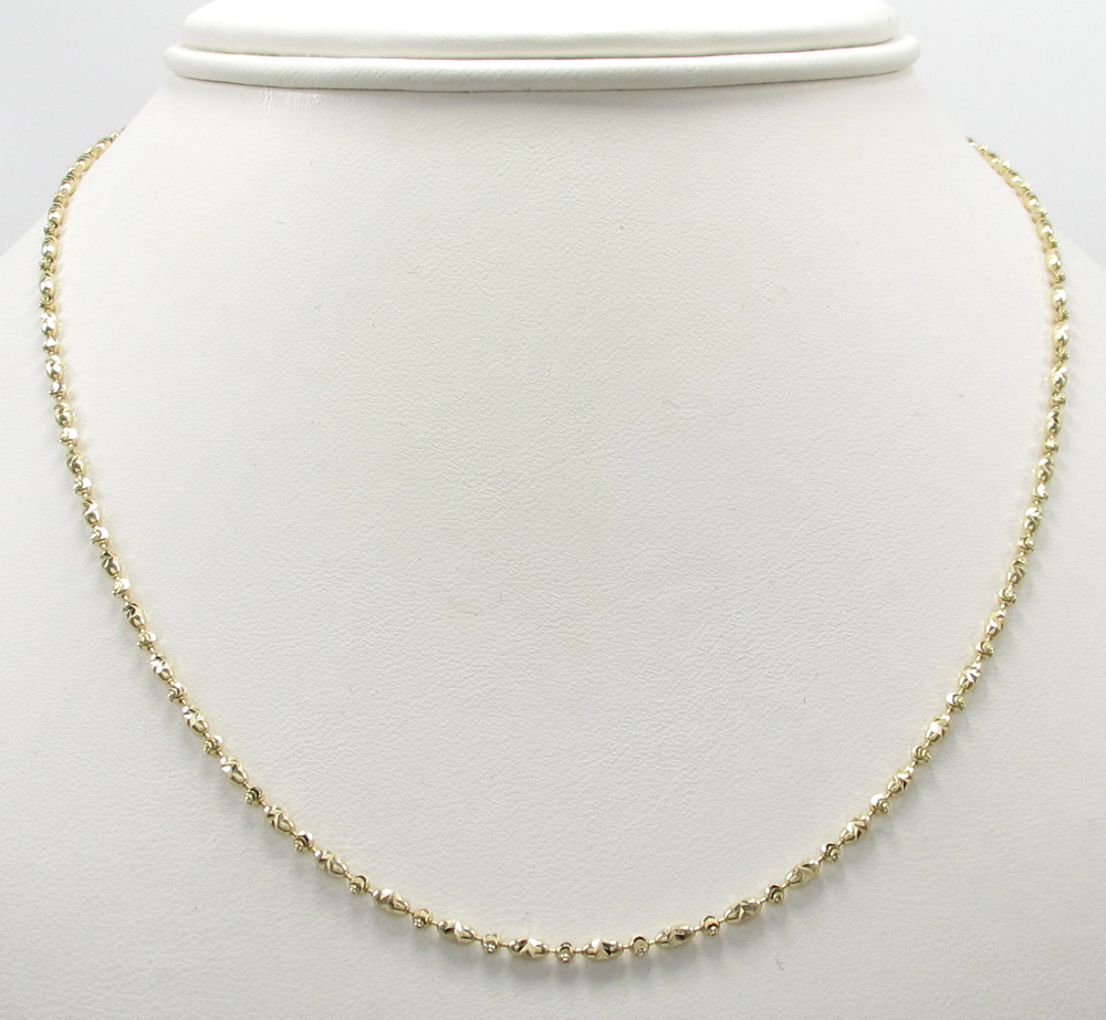14k gold yellow gold diamond cut oval bead chain 16-20 inch 1.8mm