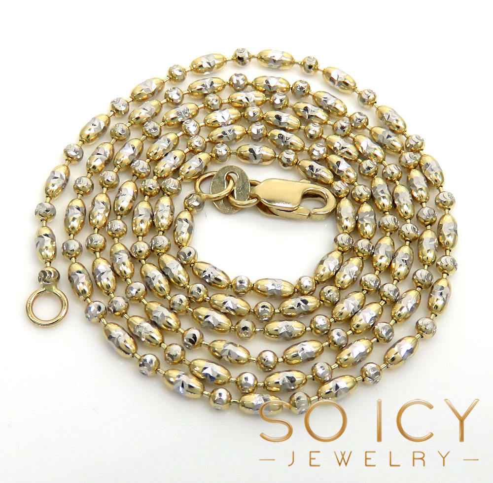 14k gold two tone gold diamond cut oval bead chain 16-20 inch 1.8mm