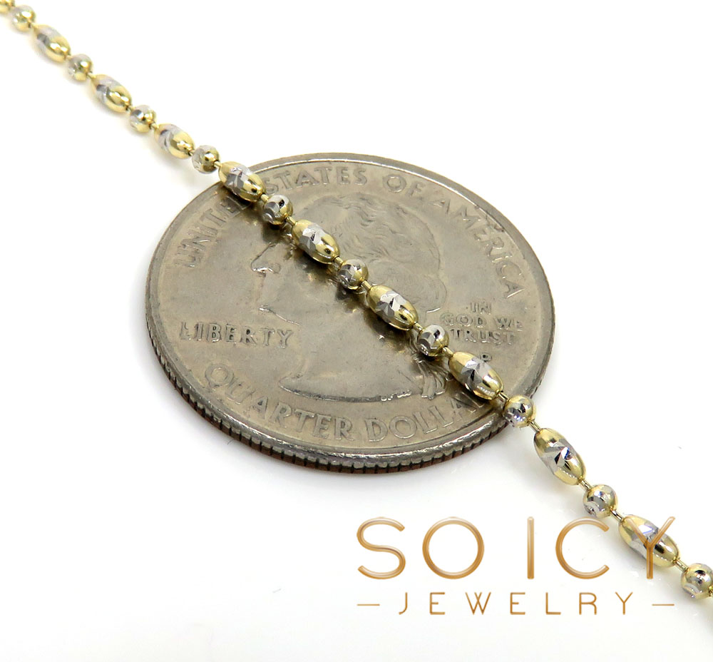 14k gold two tone gold diamond cut oval bead chain 16-20 inch 1.8mm - Image 3