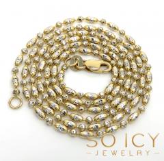 14k gold two tone gold diamond cut oval bead chain 16-20 inch 1.8mm