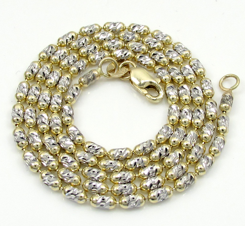 14k gold two tone gold diamond cut oval bead chain 16-20 inch 2mm - Image 2