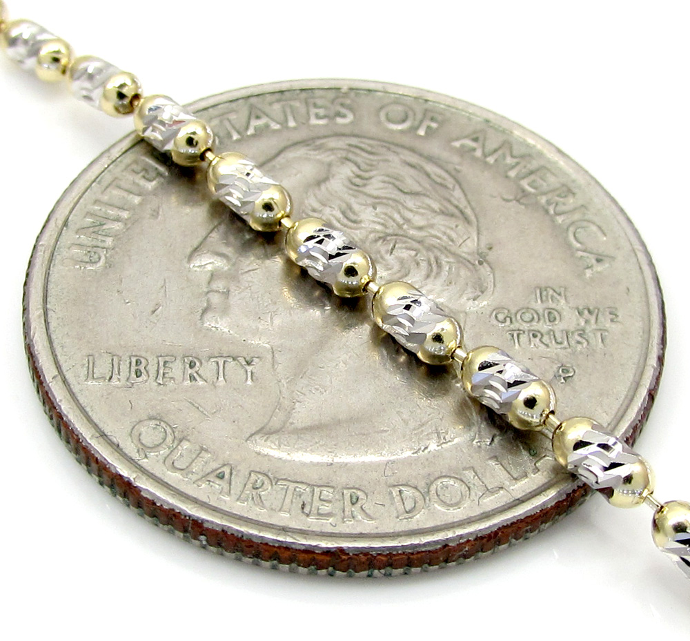 14k gold two tone gold diamond cut oval bead chain 16-20 inch 2mm