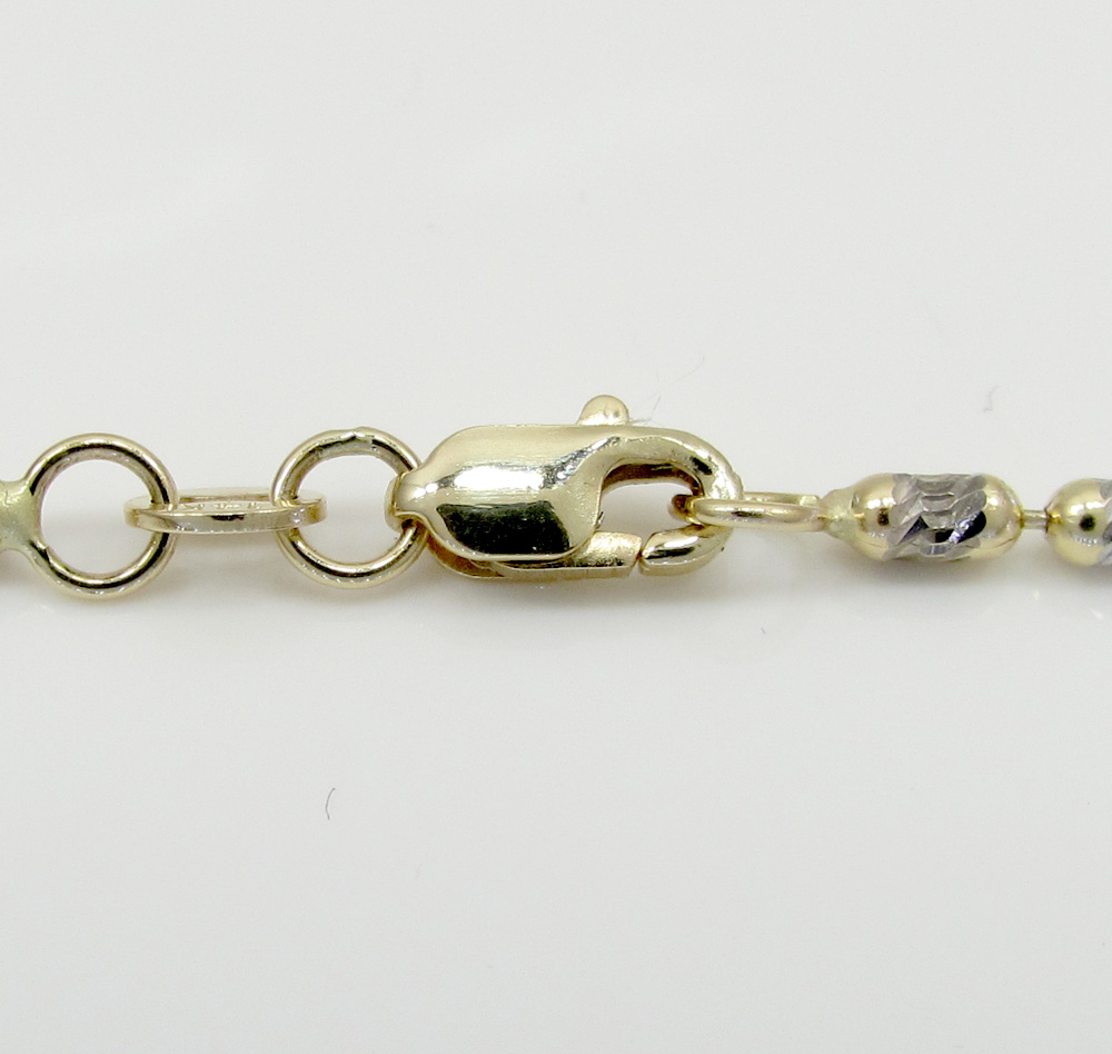 14k gold two tone gold diamond cut oval bead chain 16-20 inch 2mm