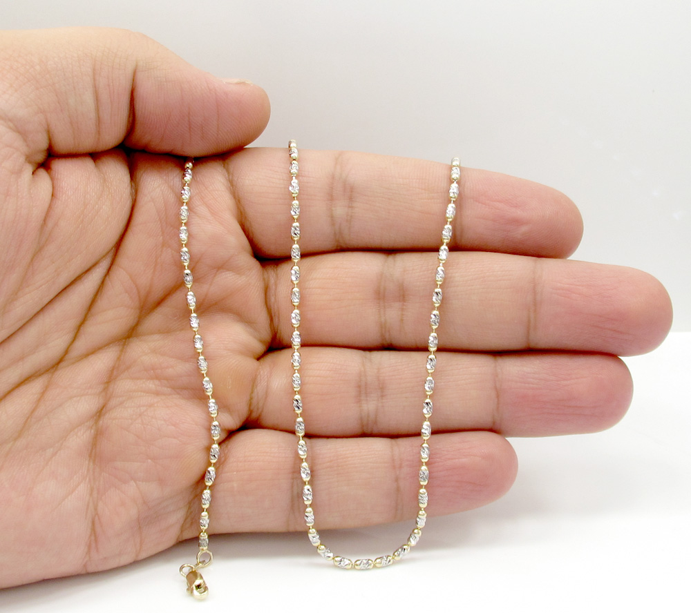 14k gold two tone gold diamond cut oval bead chain 16-20 inch 2mm