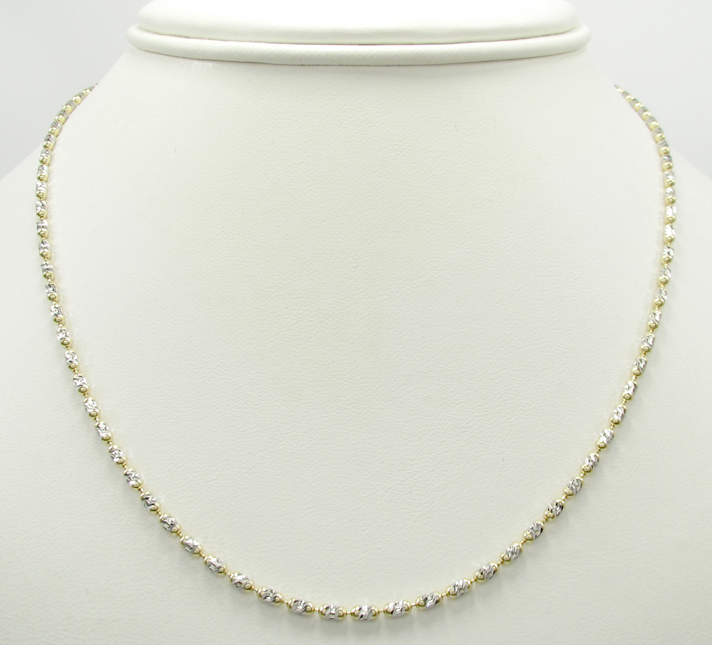 14k gold two tone gold diamond cut oval bead chain 16-20 inch 2mm