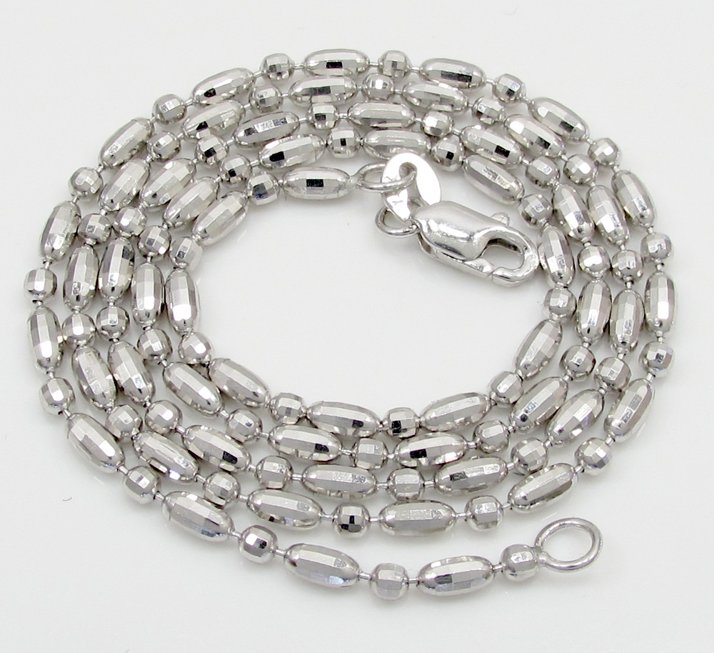 14k gold white gold diamond cut oval bead chain 16-20 inch 1.8mm