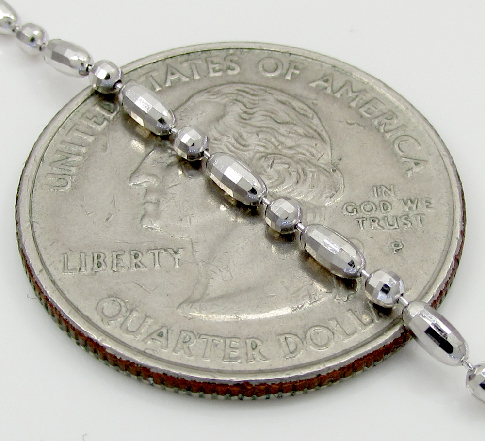 14k gold white gold diamond cut oval bead chain 16-20 inch 1.8mm