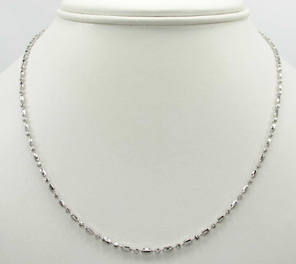14k gold white gold diamond cut oval bead chain 16-20 inch 1.8mm
