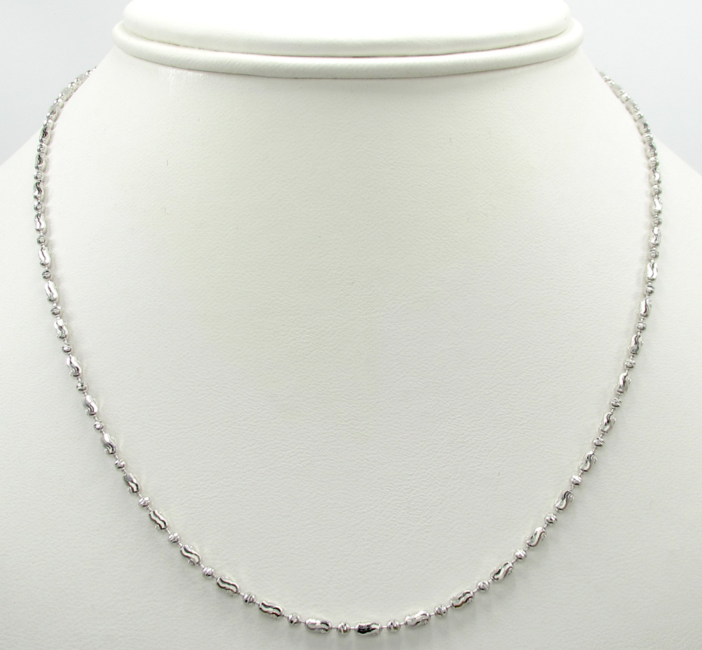 14k gold white gold moon cut oval bead chain 16-20 inch 1.8mm