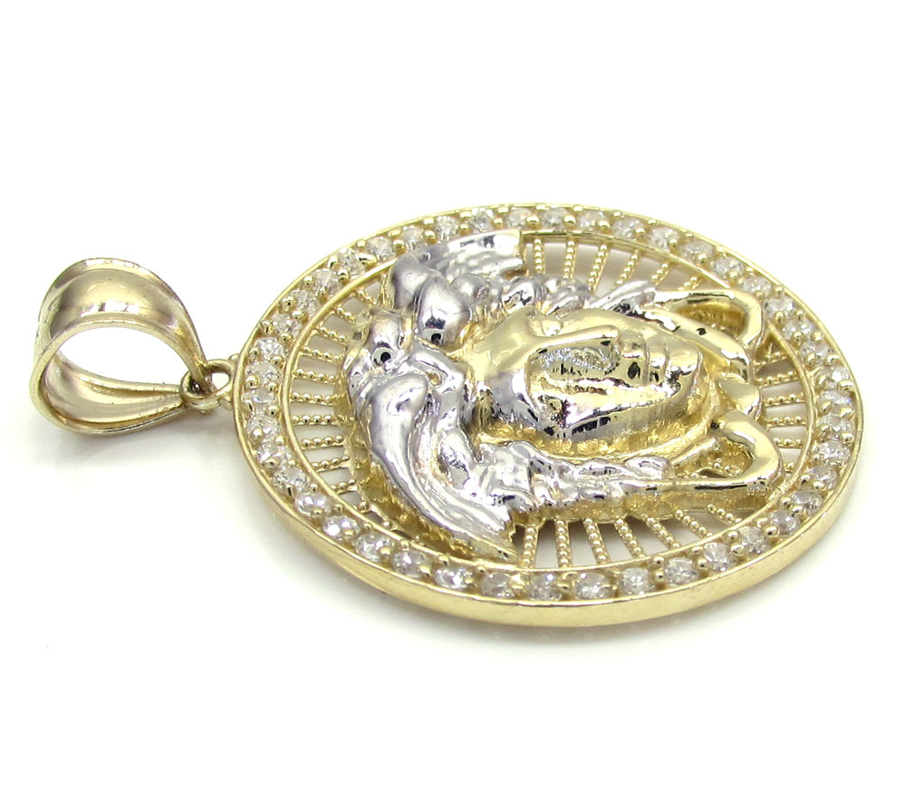 10k yellow gold small halo medusa head cz pendant