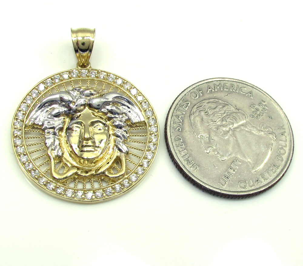 10k yellow gold small halo medusa head cz pendant