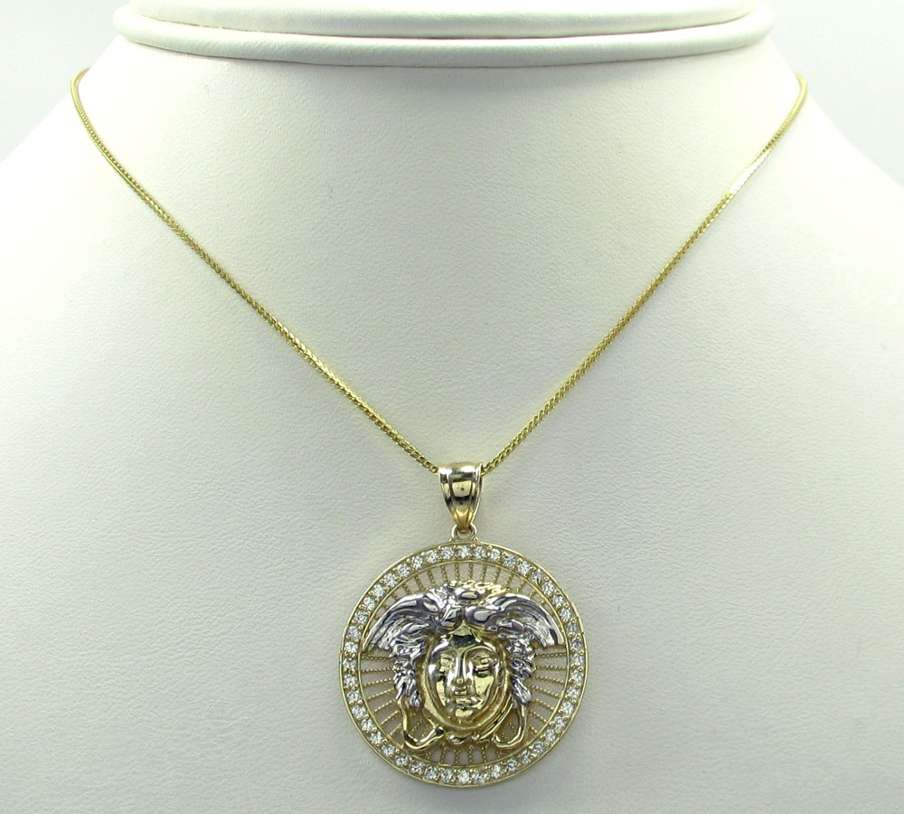 10k yellow gold small halo medusa head cz pendant