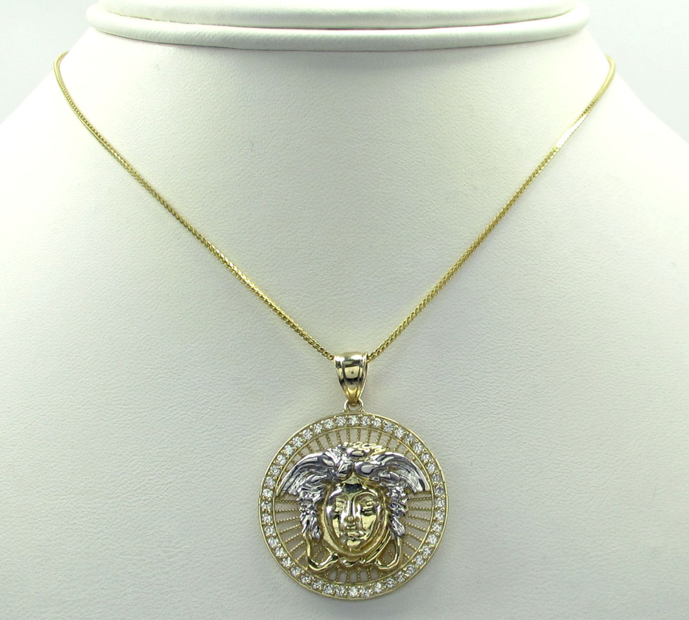 10k yellow gold small halo medusa head cz pendant - Image 7