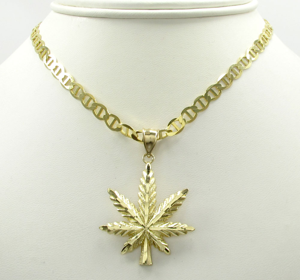 10k solid yellow gold diamond cut weed leaf pendant - Image 7