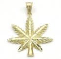 10k solid yellow gold diamond cut weed leaf pendant