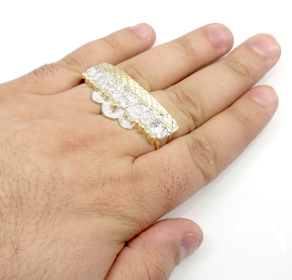 10k yellow gold last supper two finger ring