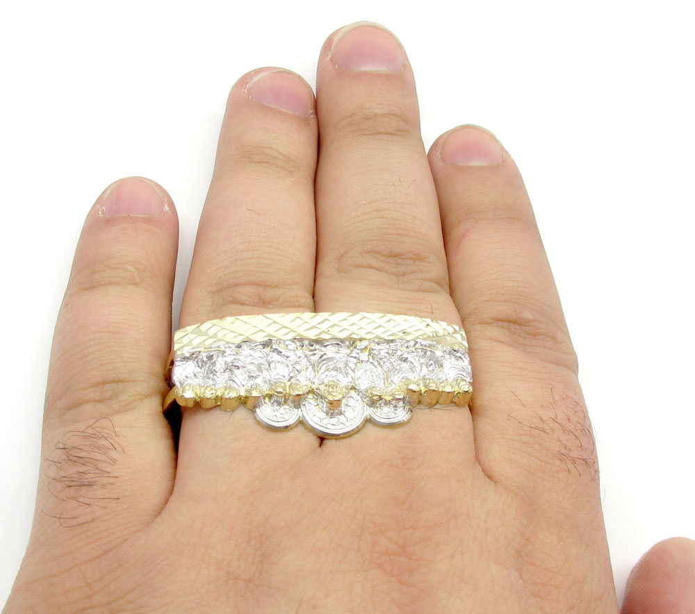 10k yellow gold last supper two finger ring
