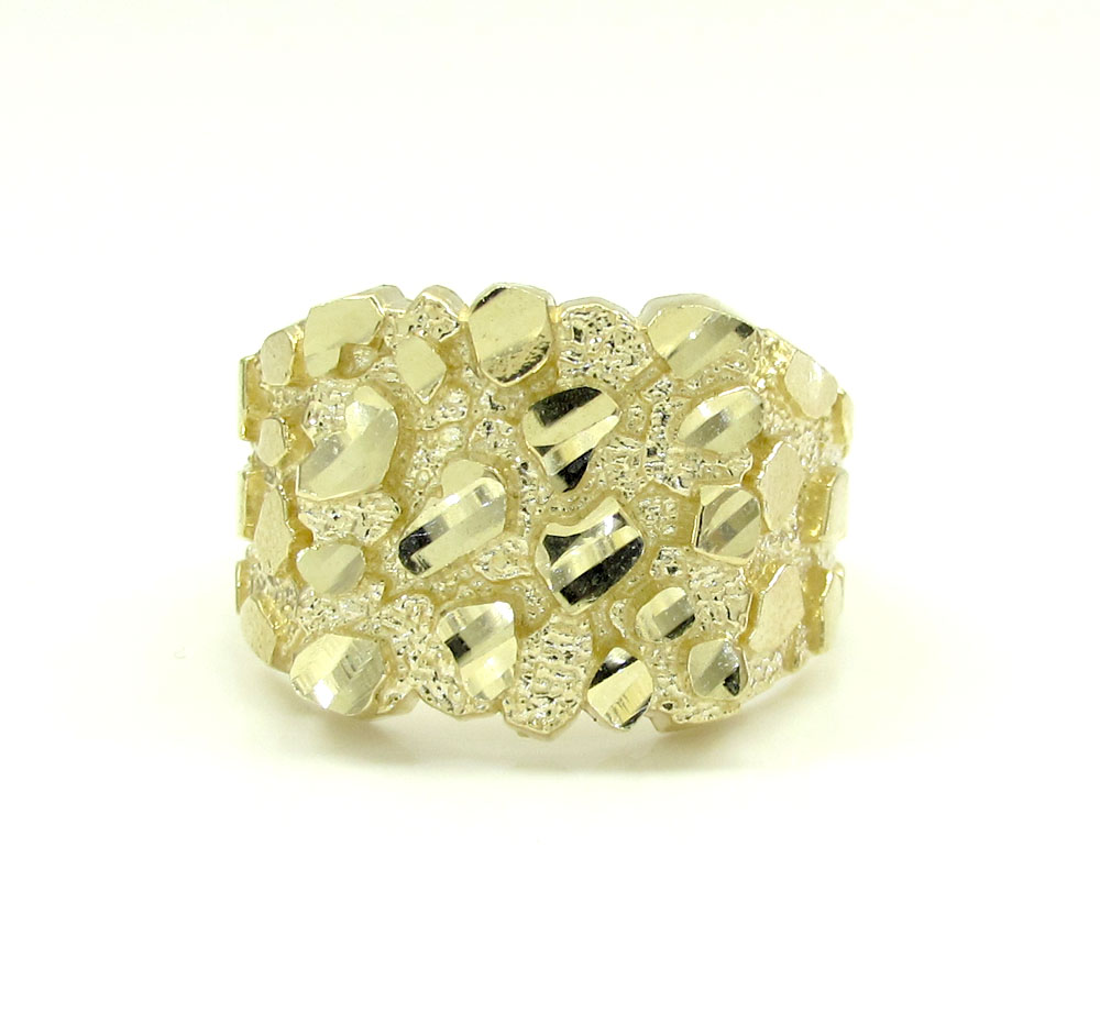 Mens 10k yellow gold medium square nugget ring