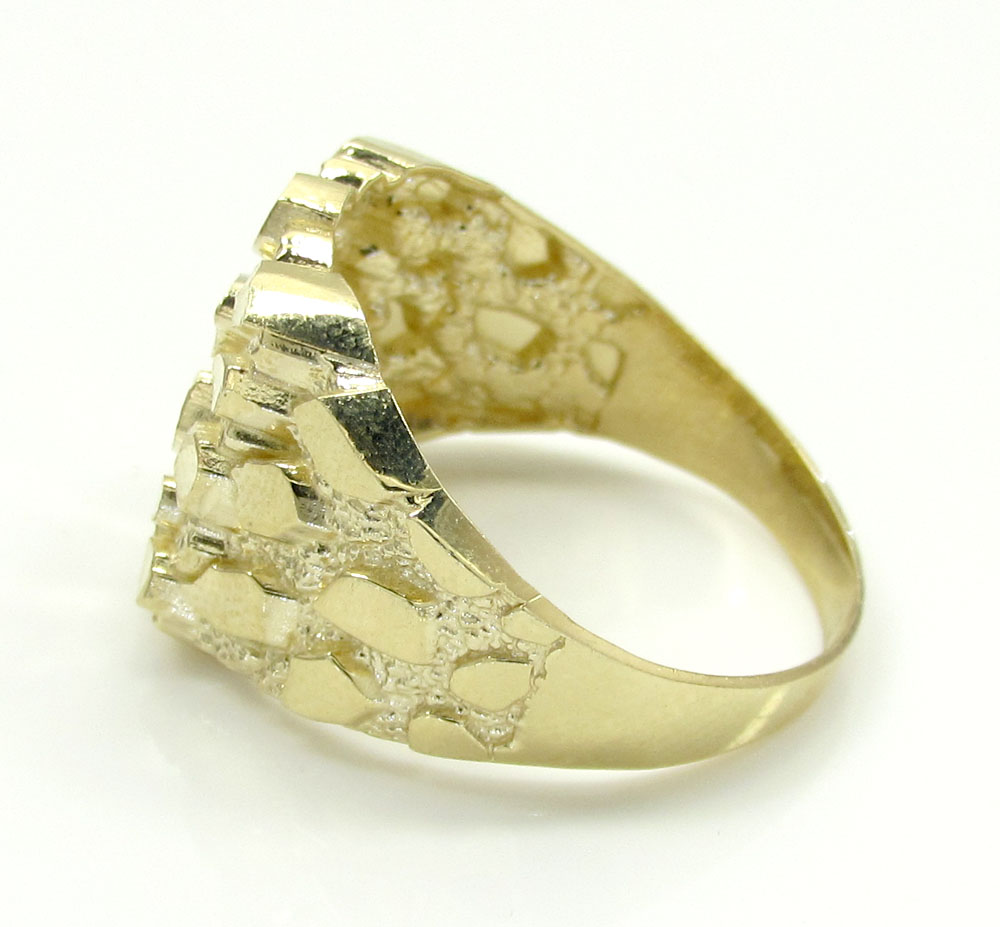Mens 10k yellow gold medium square nugget ring