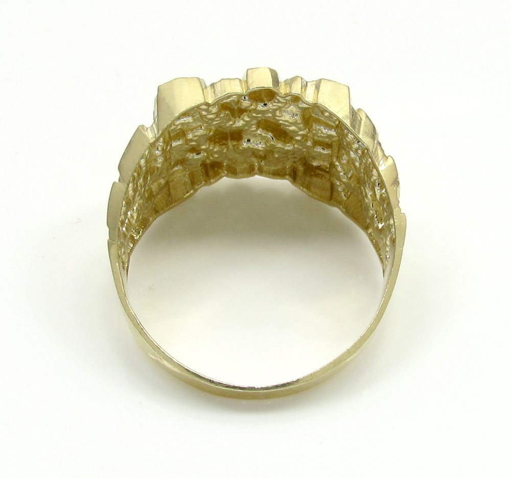 Mens 10k yellow gold medium square nugget ring