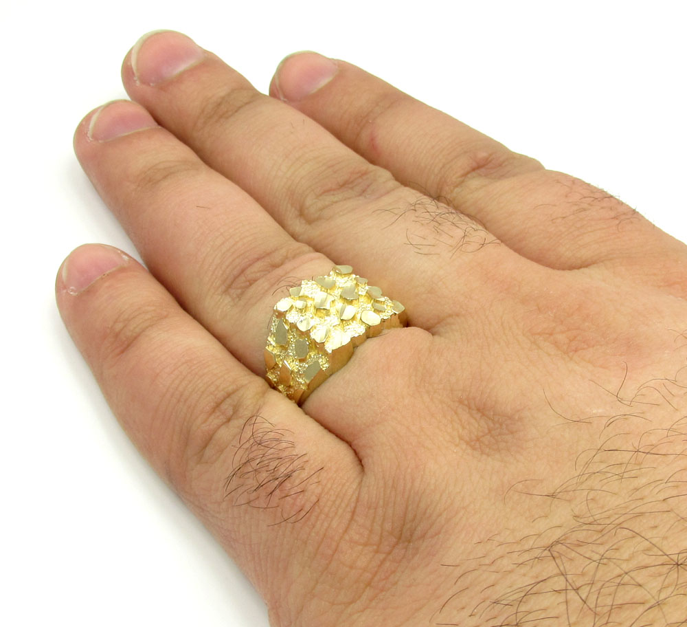 MEN'S REAL SOLID 10K YELLOW GOLD MEDIUM NUGGET SQUARE PINKY RING 