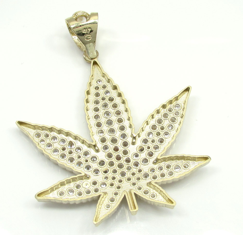 10k solid yellow gold large cz marijuana leaf pendant 3.25ct - Image 5