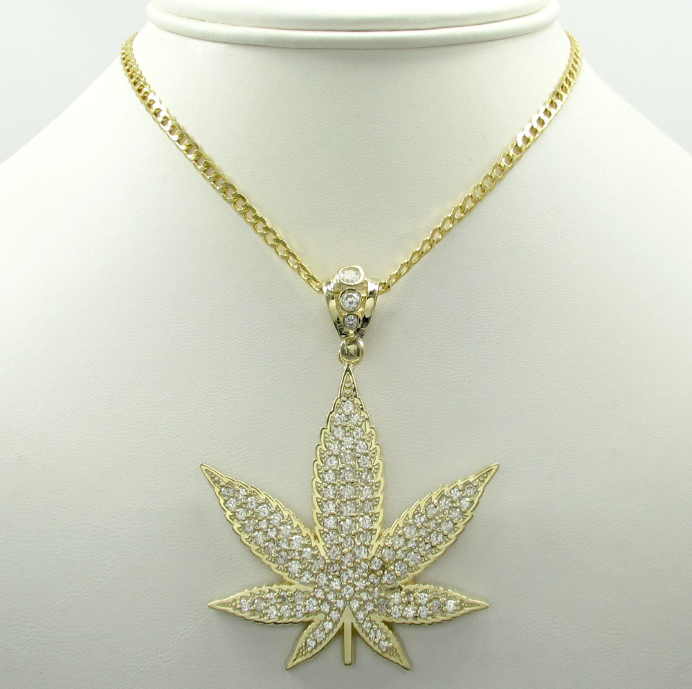 10k solid yellow gold large cz marijuana leaf pendant 3.25ct - Image 7