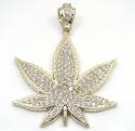 10k solid yellow gold large cz marijuana leaf pendant 3.25ct