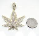 10k solid yellow gold large cz marijuana leaf pendant 3.25ct