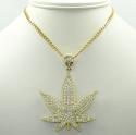 10k solid yellow gold large cz marijuana leaf pendant 3.25ct