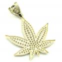 10k solid yellow gold medium cz marijuana leaf pendant 2.75ct